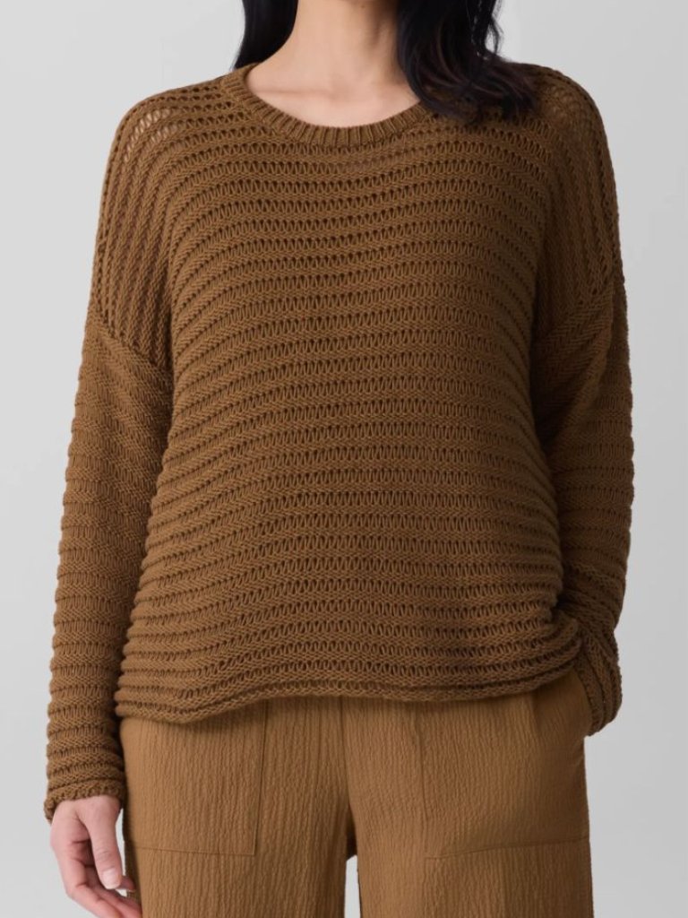 Eileen Fisher Brown Crewneck Oversize Organic Cotton Sweater Medium Nwt $258